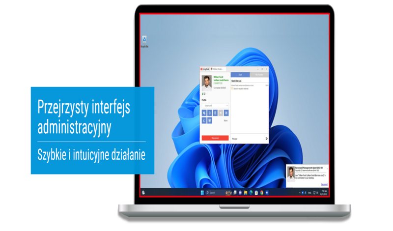 Laptop-Dashboard mit detailliertem Endbenutzer-Feedback und visuellen Stimmungsbildern zur Erfolgskontrolle für IT-Administratoren auf polnisch
