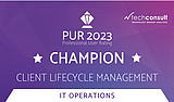 Auszeichnung als "Champion" im PUR 2023 Professional User Rating für Client Lifecycle Management Management IT Operations von techconsult