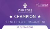 Auszeichnung als "Champion" im PUR 2023 Professional User Rating für Client Lifecycle Management Management IT Operations von techconsult