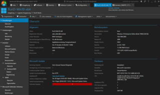 Screenshot einer IT-Verwaltungssoftware im Dunkelmodus zeigt Systeminformationen und Einstellungen
