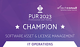 Auszeichnung als "Champion" im PUR 2023 Professional User Rating für Software Asset & License Management IT Operations von techconsult